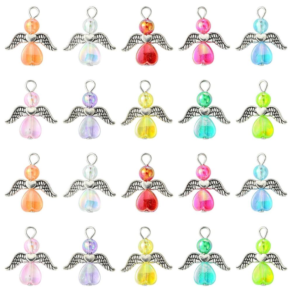 1603 100 pcs 10 Colors Lovely Angel Acrylic Charms Antique Wings Fairy